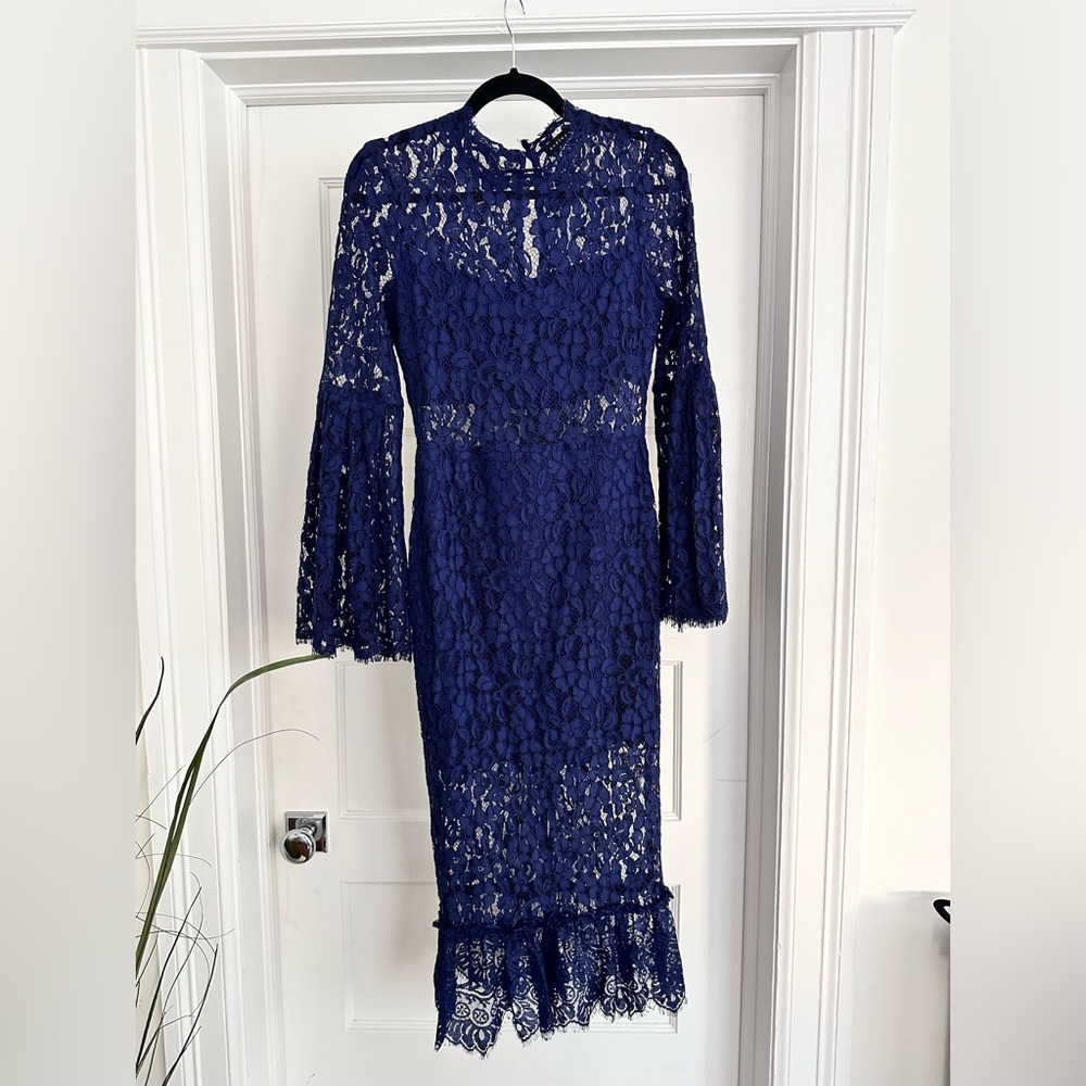 Endless Rose Navy Lace Dress w/Long Sleeves